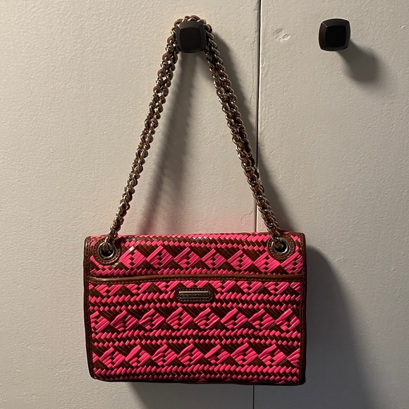 Rebecca Minkoff Swing Chain Shoulder Pink and Brown Leather Woven Bag - Picture 3 of 13